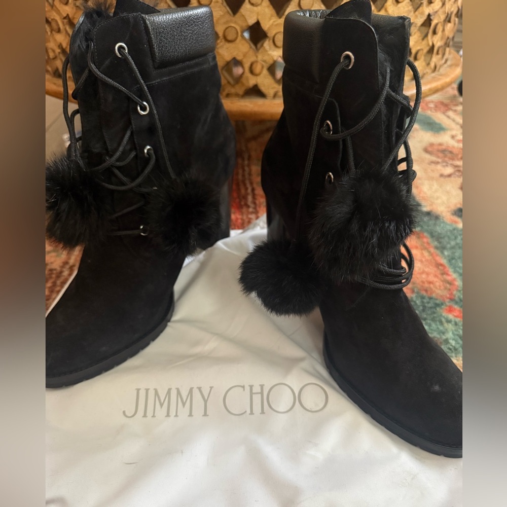 Jimmy Choo  Elba 95 Black Fur Boots